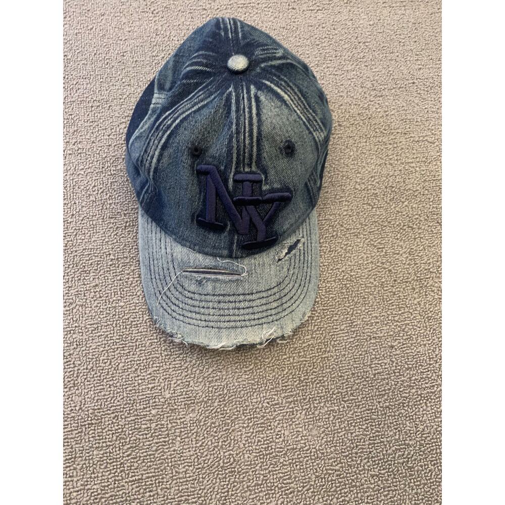 Nyc Men's One Size Blue Denim Distressed Baseball Hat‎
